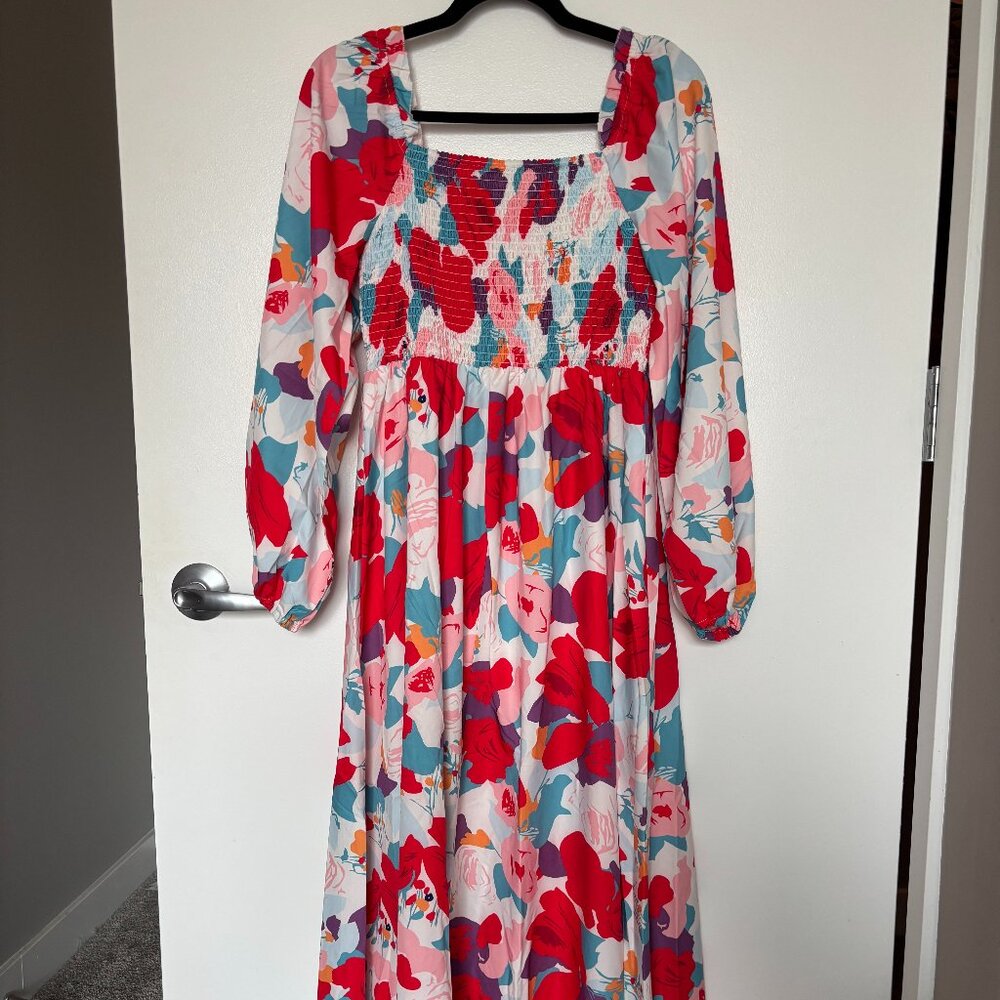 Lightweight Floral Smocked Maxi Dress (Size L, fits 8/10)